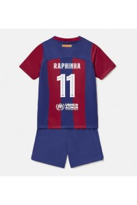 Barcelona Raphinha Belloli #11 Jalkapallovaatteet Lasten Kotipeliasu 2023-24 Lyhythihainen (+ Lyhyet housut)